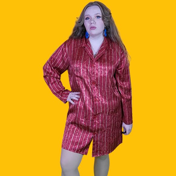 Victoria's Secret Red and Gold Striped Button Up Sleepshirt, M - Picture 3 of 8